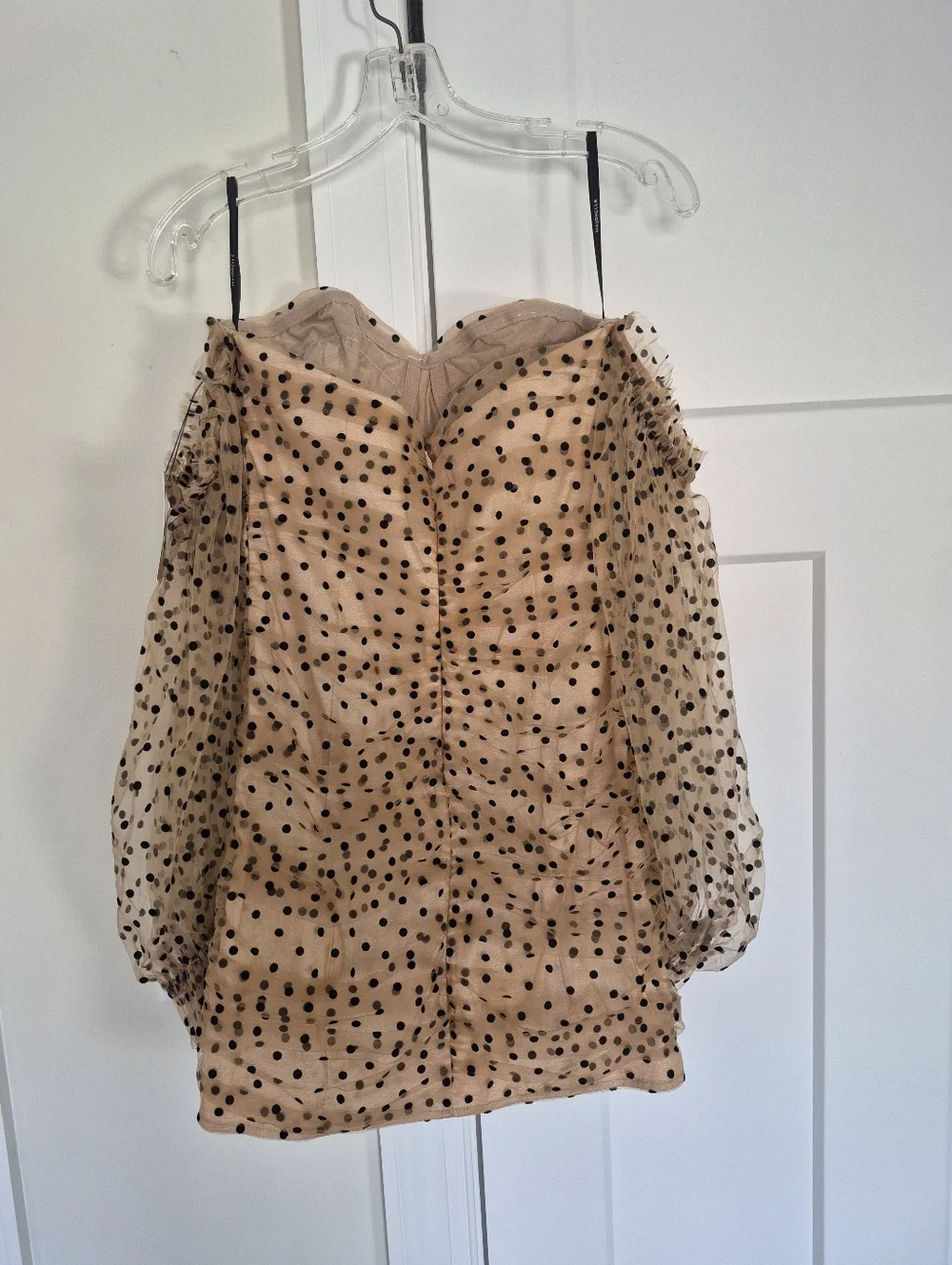 Majorelle Secrets Party Dress Black Polka Dot Nude Tulle Ruched Mini Size M NEW